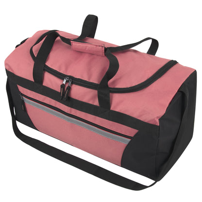 40 Liter 22 Inch Duffle Bag with Front Accessory Pocket, Velcro Handles, Dual Zipper Closure and Luggage Strap for Traveling, Commuting, Sports and Gym Equipment in Pink & Black