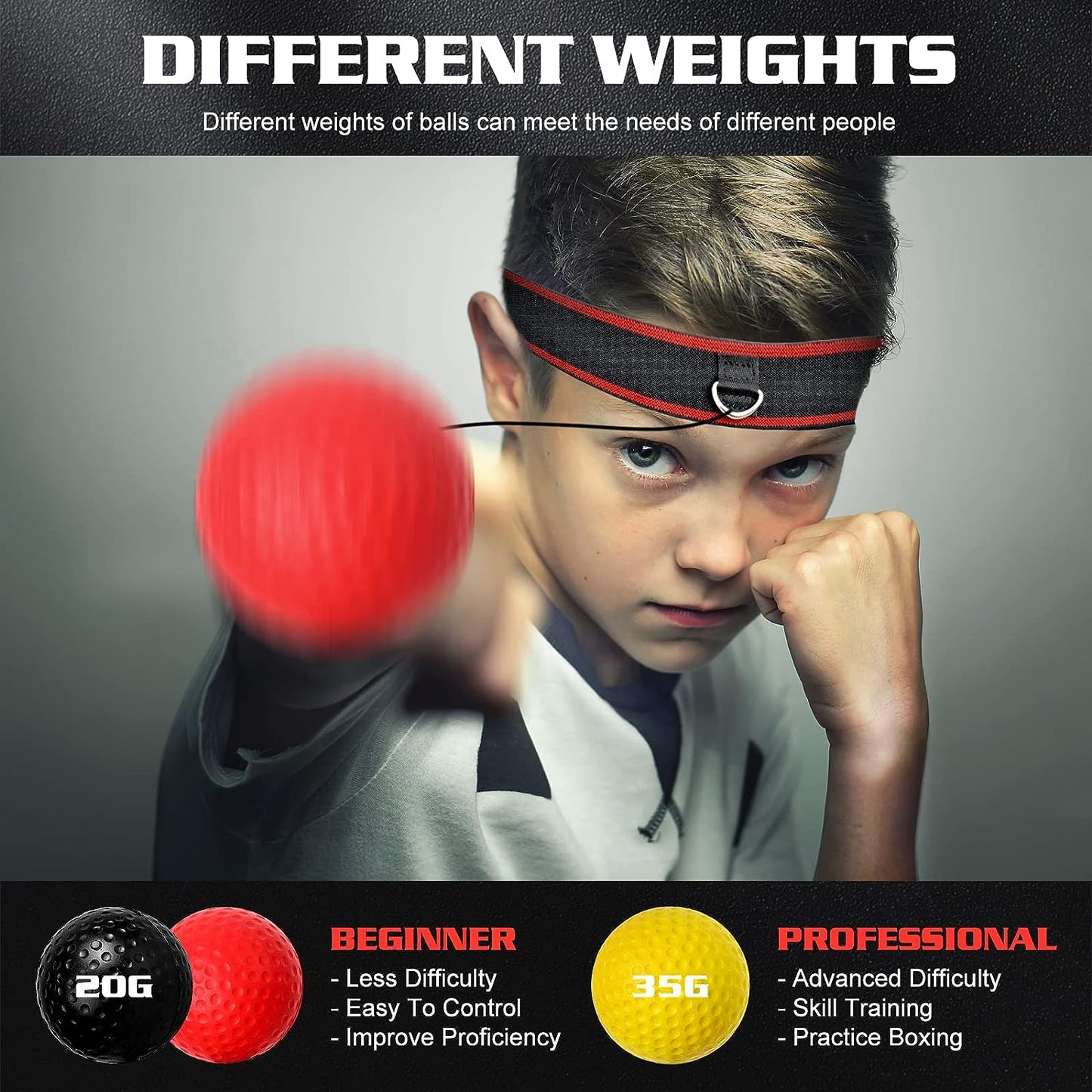 Boxing Reflex Ball Headband Set, Boxing Equipment, Include 4 Different Ball