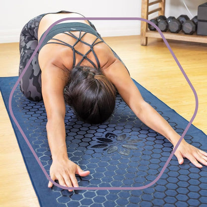 Hot Yoga Mat Towel – Non-Slip Grip for Hot Yoga, Sweat Absorbent, Honeycomb Silicone Grip, Stays Flat – Ideal for Pilates, Travel, Washable & Lightweight - Dark Blue