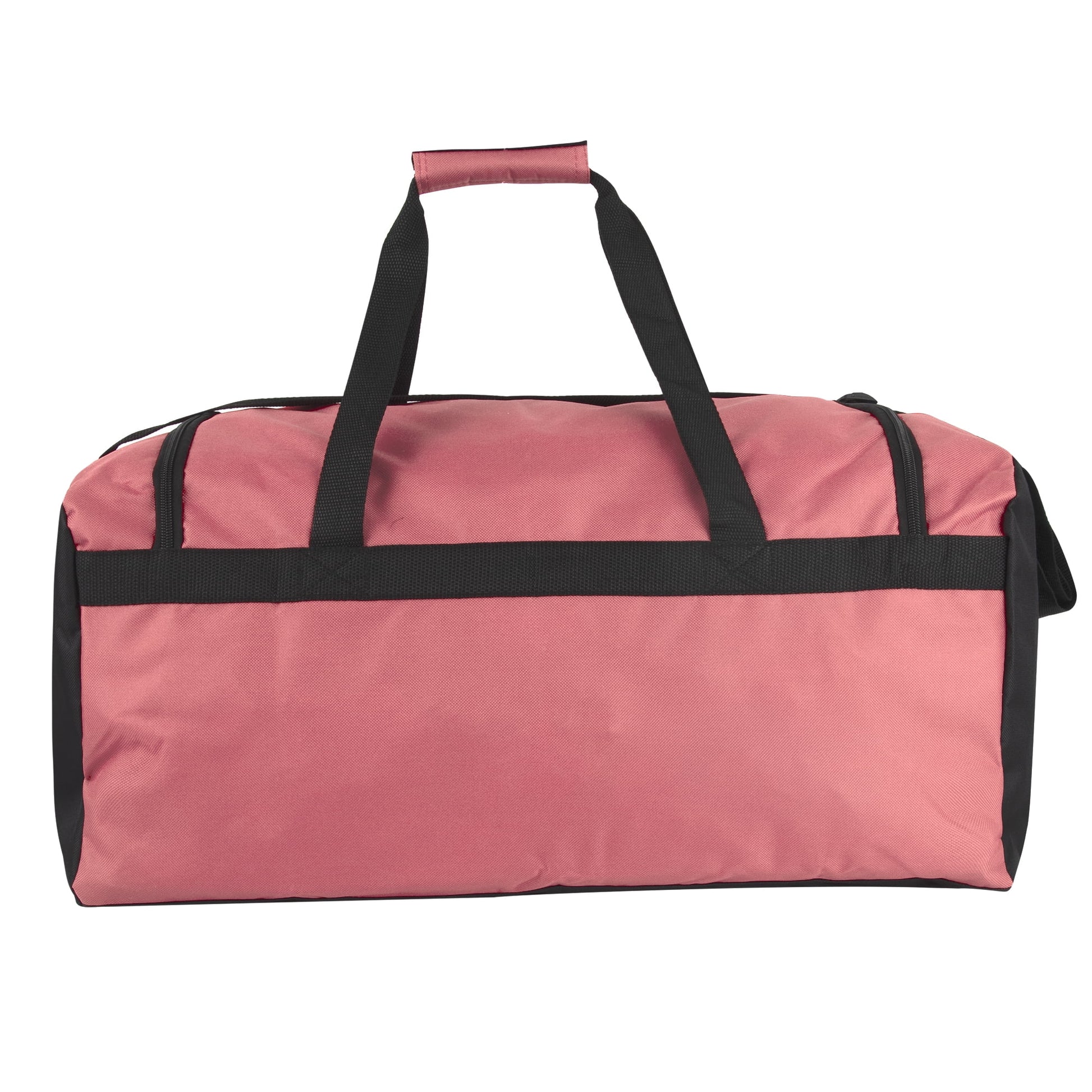 40 Liter 22 Inch Duffle Bag with Front Accessory Pocket, Velcro Handles, Dual Zipper Closure and Luggage Strap for Traveling, Commuting, Sports and Gym Equipment in Pink & Black
