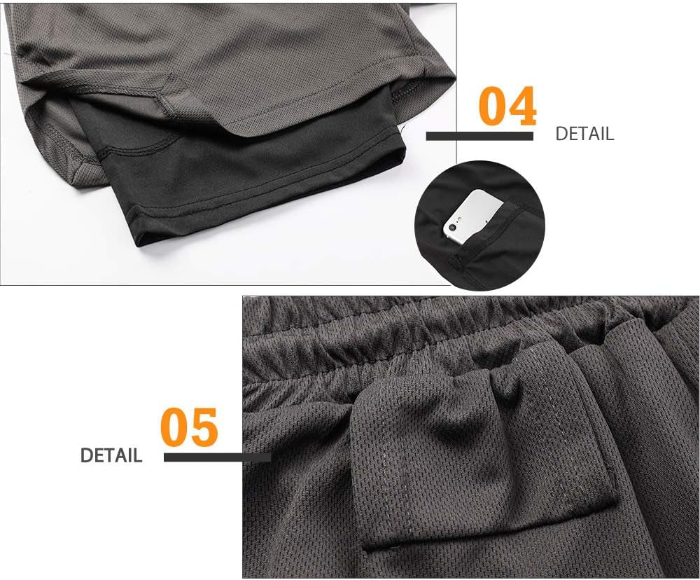 Men'S Running Shorts Quick Dry Workout Gym Shorts Athletic 2-In-1 Stealth Shorts Outdoor Short for Men with Pockets